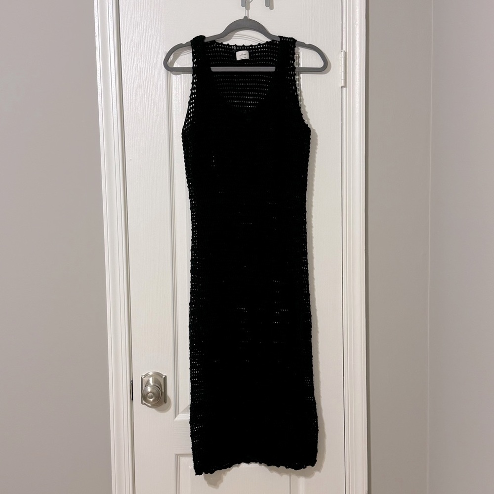Aritzia Wilfred Ephron Cotton Crochet Midi Dress in Black Sz Small